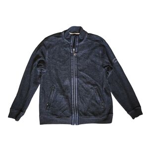 Tommy Bahama Mock Neck Zip Up Charcoal Grey Cotton Rib Knit Track Jacket M